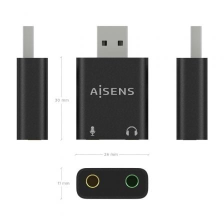 Tarjeta de Sonido Aisens A106-0768/ USB Macho - 2x Jack 3.5 Hembra