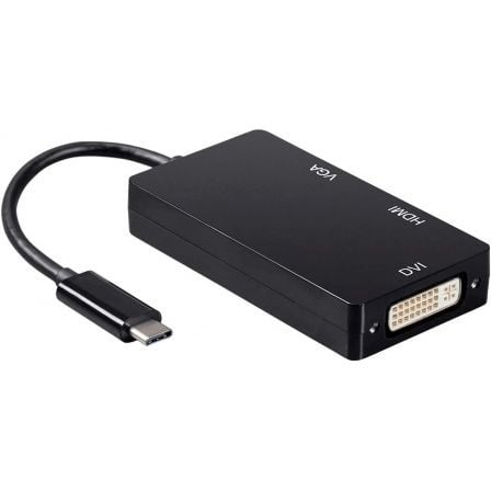 Conversor Aisens A109-0343/ USB Tipo-C Macho - DVI Hembra/ VGA Hembra / HDMI Hembra/ 15cm/ Negro