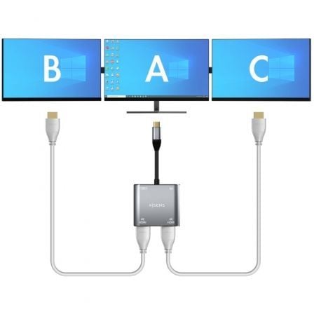 Conversor USB Tipo-C Aisens A109-0625/ 2x HDMI 4K SST MST Hembra - USB Tipo-C Macho - USB Hembra - USB Tipo-C Hembra