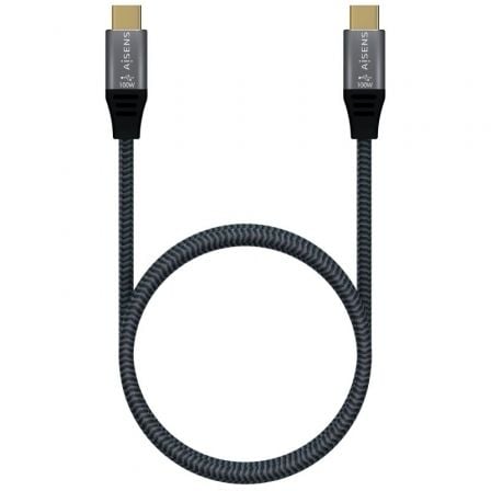 Cable USB 2.0 Tipo-C Aisens A107-0628 5A 100W/ USB Tipo-C Macho - USB Tipo-C Macho/ Hasta 100W/ 60Mbps/ 1m/ Gris
