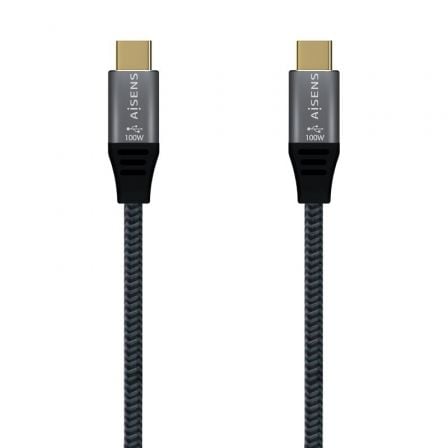 Cable USB 2.0 Tipo-C Aisens A107-0629 5A 100W/ USB Tipo-C Macho - USB Tipo-C Macho/ Hasta 100W/ 60Mbps/ 2m/ Gris