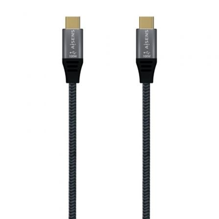 Cable USB 3.2 Tipo-C Aisens A107-0672 20GBPS 100W/ USB Tipo-C Macho - USB Tipo-C Macho/ Hasta 100W/ 2500Mbps/ 1.5m/ Gris