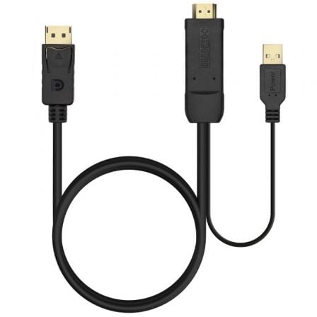 Cable Conversor Aisens A122-0641/ HDMI Macho - DisplayPort Macho + USB Macho/ Hasta 10W/ 2250Mbps/ 10cm + 1.8m/ Negro