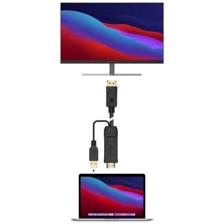 Cable Conversor Aisens A122-0641/ HDMI Macho - DisplayPort Macho + USB Macho/ Hasta 10W/ 2250Mbps/ 10cm + 1.8m/ Negro