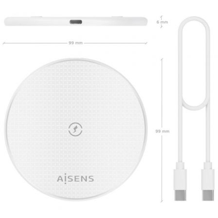 Base de carga Inalámbrica Aisens ASCH-15W1WC057-W/ 15W/ Blanco