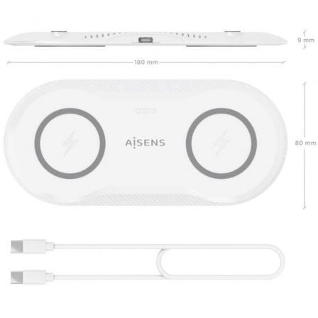 Base de carga Inalámbrica Aisens ASCH-15W2WC059-W/ 15W/ Blanco