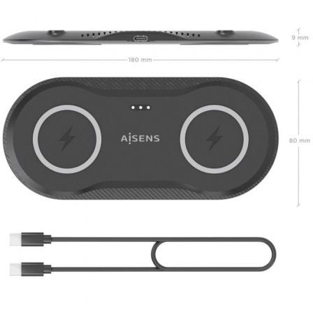 Base de carga Inalámbrica Aisens ASCH-15W2WC060-BK/ 15W/ Negro