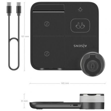 Base de carga Inalámbrica Aisens ASCH-15W4WC062-BK/ 15W/ Negro