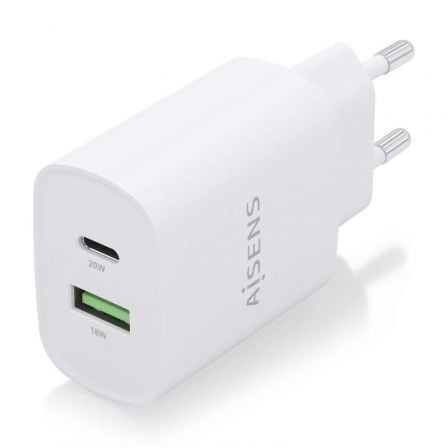 Cargador de Pared Aisens A110-0754/ 1xUSB Tipo-C/ 1xUSB/ 20W