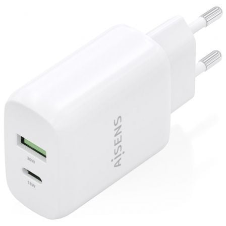 Cargador de Pared GaN Aisens A110-0923/ 1xUSB Tipo-C/ 1xUSB/ 30W/ Blanco