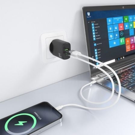 Cargador de Pared GaN Aisens A110-0924/ 1xUSB Tipo-C/ 1xUSB/ 30W/ Negro