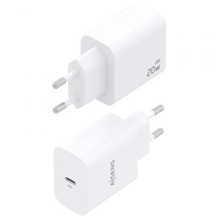 Cargador de Pared GaN Aisens A110-0938/ 1xUSB Tipo-C/ 20W/ Blanco