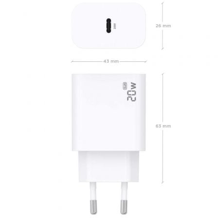 Cargador de Pared GaN Aisens A110-0938/ 1xUSB Tipo-C/ 20W/ Blanco