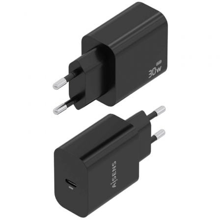 Cargador de Pared GaN Aisens A110-0941/ 1xUSB Tipo-C/ 30W/ Negro