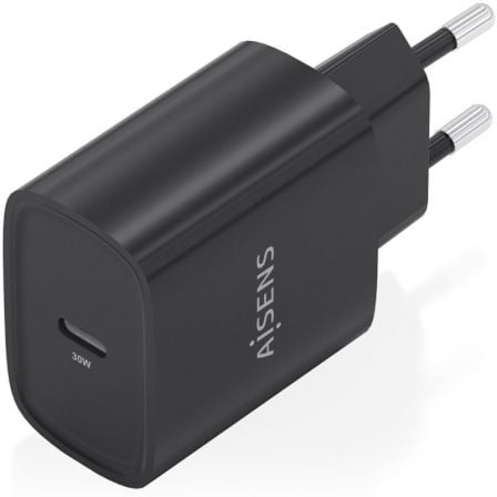Cargador de Pared GaN Aisens A110-0951/ 1xUSB Tipo-C/ 30W/ Negro