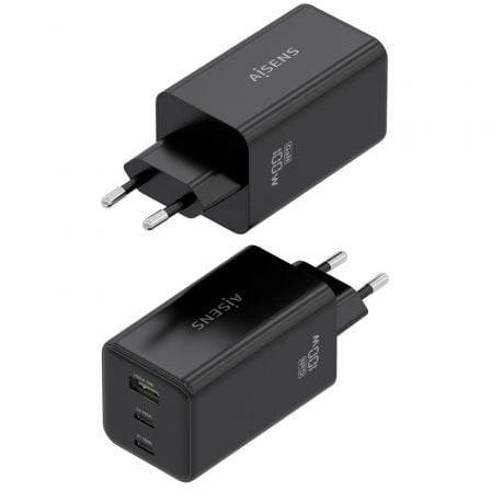 Cargador de Pared GaN Aisens ASCH-100W3P052-BK/ 2xUSB Tipo-C/ 1xUSB/ 100W