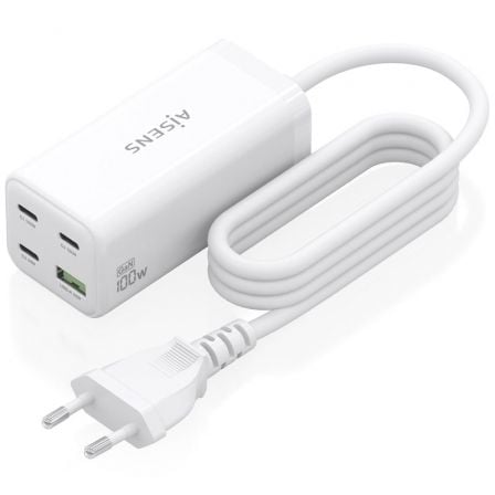 Cargador Sobremesa GaN Aisens ASCH-100W4P053-W/ 3xUSB Tipo-C/ 1xUSB/ 100W