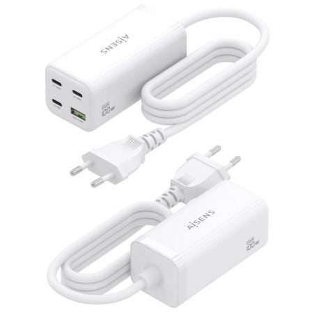 Cargador Sobremesa GaN Aisens ASCH-100W4P053-W/ 3xUSB Tipo-C/ 1xUSB/ 100W