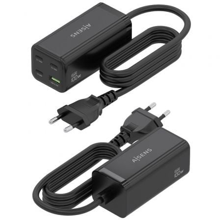 Cargador Sobremesa GaN Aisens ASCH-100W4P054-BK/ 3xUSB Tipo-C/ 1xUSB/ 100W