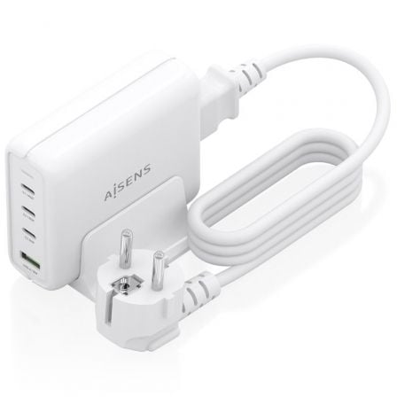Cargador Sobremesa GaN Aisens ASCH-140W4P055-W/ 3xUSB Tipo-C/ 1xUSB/ 140W
