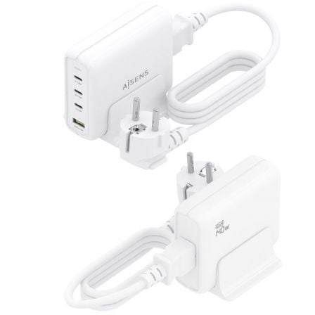 Cargador Sobremesa GaN Aisens ASCH-140W4P055-W/ 3xUSB Tipo-C/ 1xUSB/ 140W