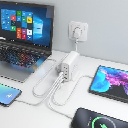 Cargador Sobremesa GaN Aisens ASCH-140W4P055-W/ 3xUSB Tipo-C/ 1xUSB/ 140W