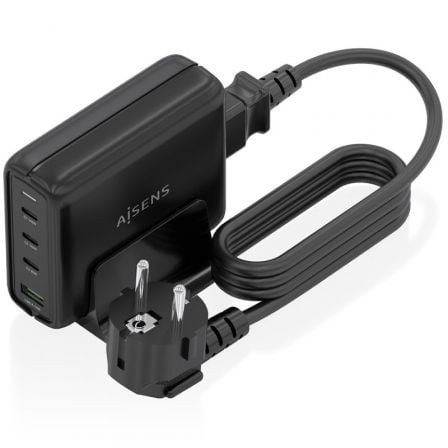 Cargador Sobremesa GaN Aisens ASCH-140W4P056-BK/ 3xUSB Tipo-C/ 1xUSB/ 140W