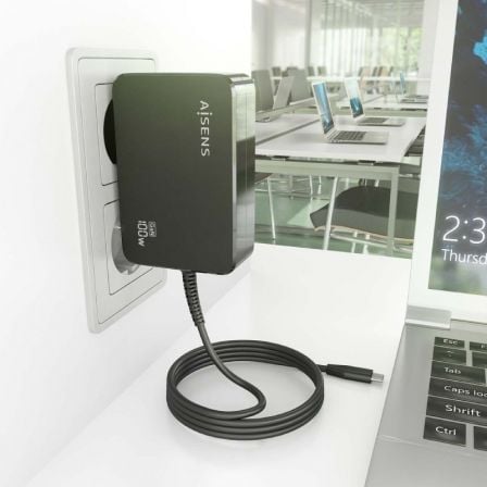 Cargador de Portátil GaN Aisens ASCH-1PD100WL50-BK USB Tipo-C/ 100W/ Automático/ Voltaje 5-20V