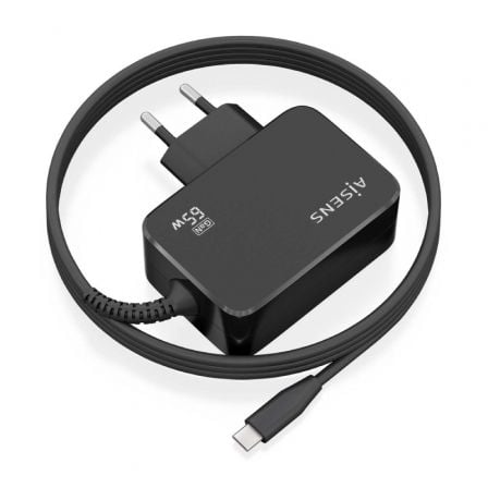 Cargador de Pared GaN Aisens ASCH-1PD65WL033-BK/ 1xUSB Tipo-C + Cable 1.8m/ 65W