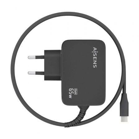 Cargador de Pared GaN Aisens ASCH-1PD65WL033-BK/ 1xUSB Tipo-C + Cable 1.8m/ 65W