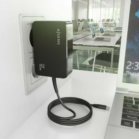 Cargador de Pared GaN Aisens ASCH-1PD90WL034-BK/ 1xUSB Tipo-C + Cable 1.8m/ 90W
