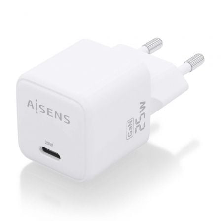 Cargador de Pared GaN Aisens ASCH-25W1P012-W/ 1xUSB Tipo-C/ 25W