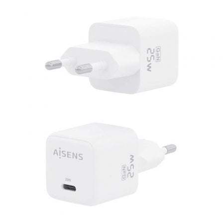 Cargador de Pared GaN Aisens ASCH-25W1P012-W/ 1xUSB Tipo-C/ 25W