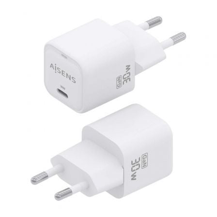 Cargador de Pared GaN Aisens ASCH-30W1P018-W/ 1xUSB Tipo-C/ 30W