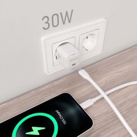 Cargador de Pared GaN Aisens ASCH-30W1P018-W/ 1xUSB Tipo-C/ 30W
