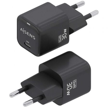 Cargador de Pared GaN Aisens ASCH-30W1P019-BK/ 1xUSB Tipo-C/ 30W