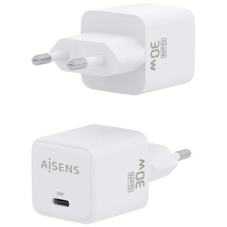 Cargador de Pared GaN Aisens ASCH-30W1P035-W/ 1xUSB Tipo-C/ 30W