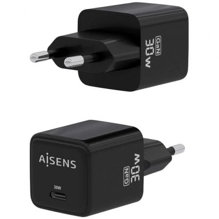 Cargador de Pared GaN Aisens ASCH-30W1P036-BK/ 1xUSB Tipo-C/ 30W