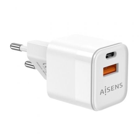 Cargador de Pared GaN Aisens ASCH-30W2P004-W/ 1xUSB Tipo-C/ 1xUSB/ 30W
