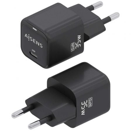 Cargador de Pared GaN Aisens ASCH-35W1P023-BK/ 1xUSB Tipo-C/ 35W