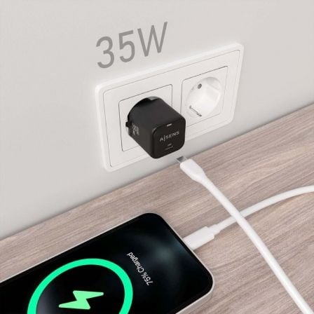 Cargador de Pared GaN Aisens ASCH-35W1P023-BK/ 1xUSB Tipo-C/ 35W