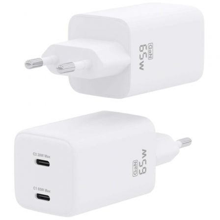 Cargador de Pared GaN Aisens ASCH-65W2P039-W/ 2xUSB Tipo-C/ 65W
