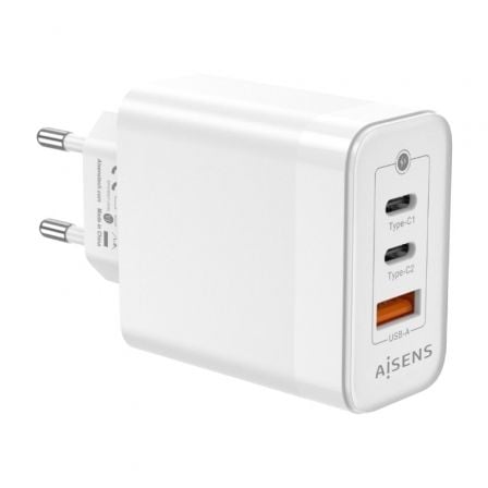 Cargador de Pared GaN Aisens ASCH-65W3P007-W/ 2xUSB Tipo-C/ 1x USB/ 65W