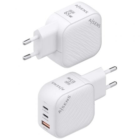 Cargador de Pared GaN Aisens ASCH-65W3P026-W/ 2xUSB Tipo-C/ 1xUSB/ 65W
