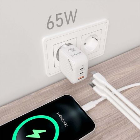 Cargador de Pared GaN Aisens ASCH-65W3P026-W/ 2xUSB Tipo-C/ 1xUSB/ 65W