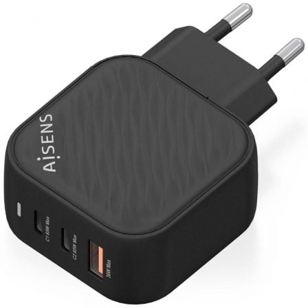 Cargador de Pared GaN Aisens ASCH-65W3P027-BK/ 2xUSB Tipo-C/ 1xUSB/ 65W