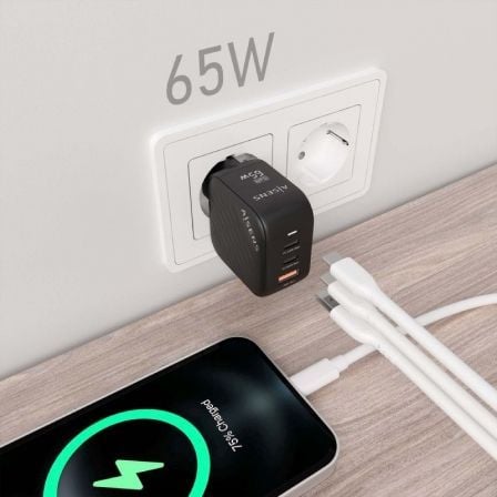 Cargador de Pared GaN Aisens ASCH-65W3P027-BK/ 2xUSB Tipo-C/ 1xUSB/ 65W