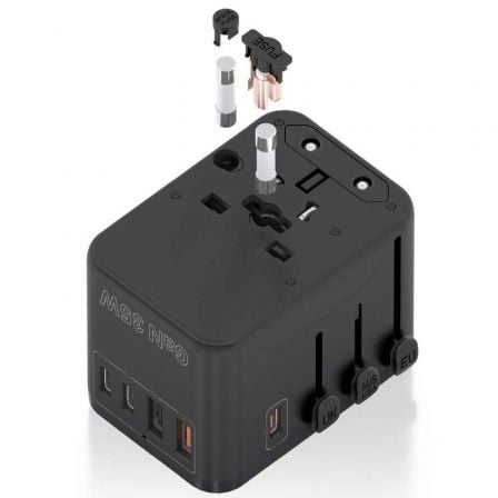 Cargador de Pared Universal GaN para Viaje Aisens ASPS-2A3C09-BK/ Toma de Corriente Universal/ 3xUSB Tipo-C/ 2xUSB/ 35W