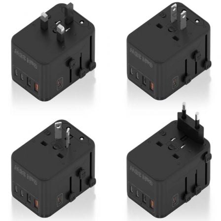 Cargador de Pared Universal GaN para Viaje Aisens ASPS-2A3C09-BK/ Toma de Corriente Universal/ 3xUSB Tipo-C/ 2xUSB/ 35W