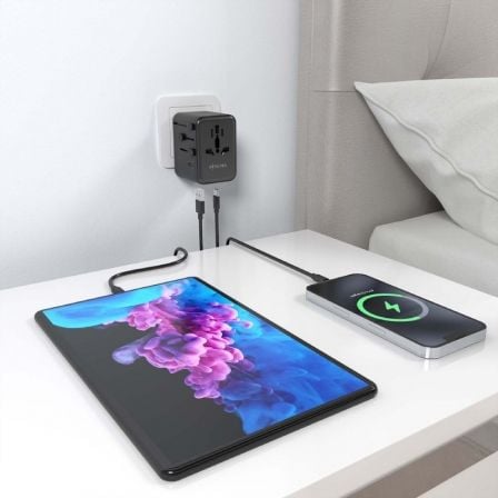 Cargador de Pared Universal GaN para Viaje Aisens ASPS-2A3C09-BK/ Toma de Corriente Universal/ 3xUSB Tipo-C/ 2xUSB/ 35W
